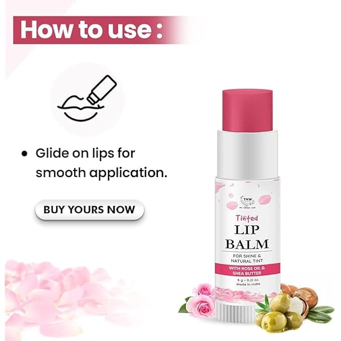 rayihni TNW-THE NATURAL WASH ROSE MULTIPURPOSE TINTED LIP BALM FOR DRY & CHAPPED LIPS- PINK, 6G | 100% NATURAL PINK TINT LIP BALM ADD GLOSSY SHEEN ON LIPS FOR LONG-LASTING WITH SHEA BUTTER & VITAMIN E - Image 4